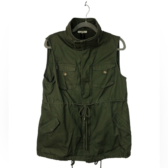Pleione Jackets & Blazers - Pleione Women’s Vest Cargo Safari Olive Drab Military Drawstrings Heavy Fabric